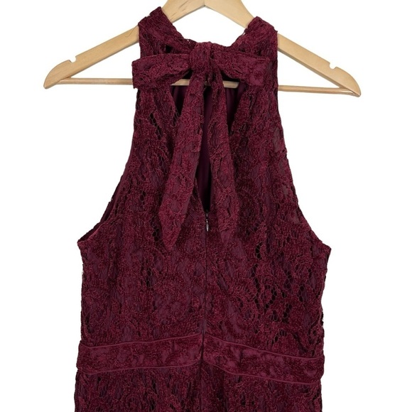 Ett Twa by Anthropologie Burgundy Lace with a Velvet Pattern Jumpsuit Size 8 - Picture 8 of 13